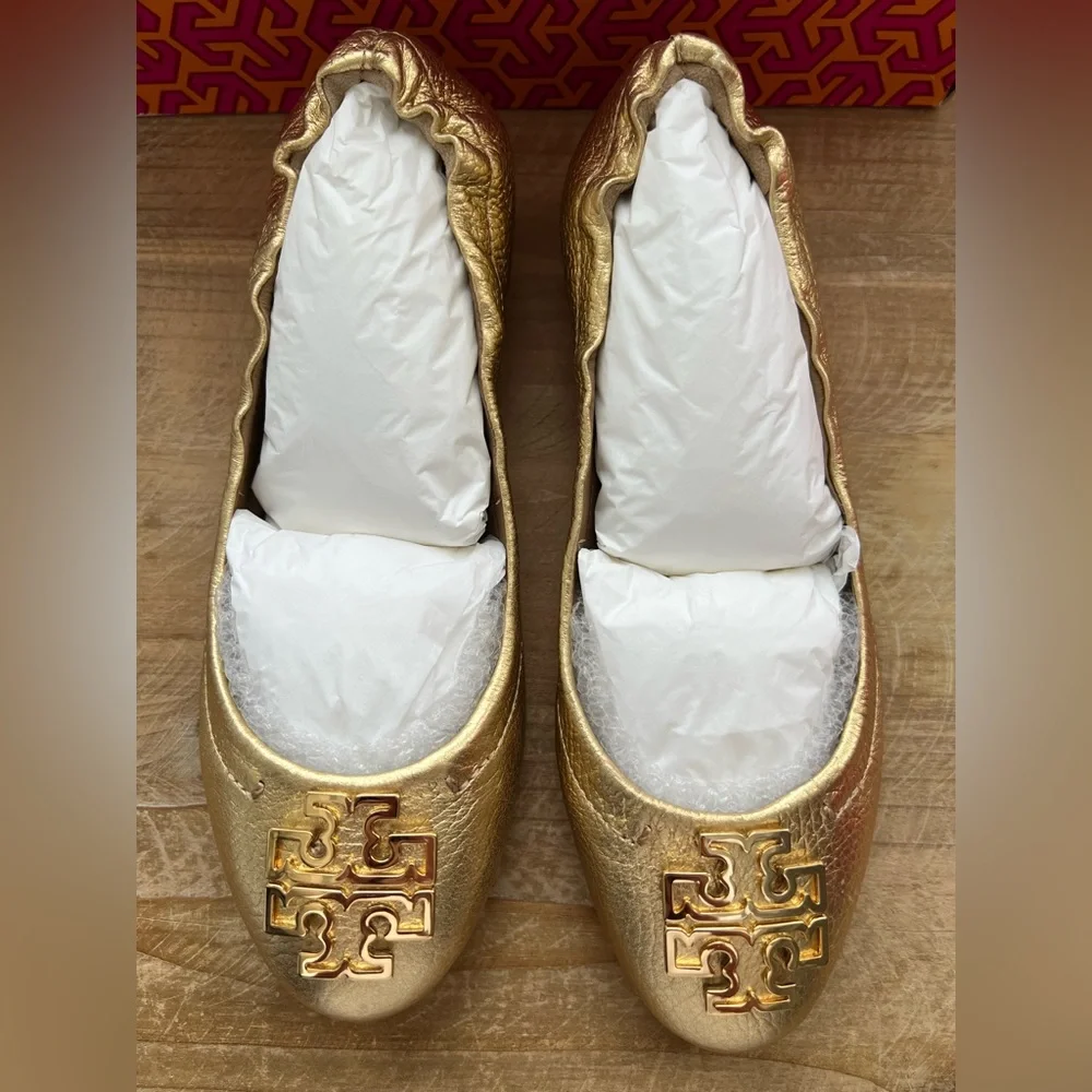 Tory Burch Melinda Ballet Flat In Gold Size 5 New